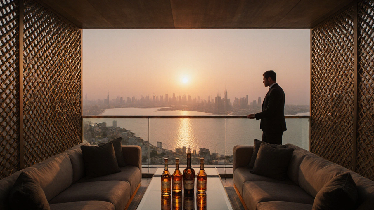 Platinum VIP terrace at sunset with bottle service and Gulf view.